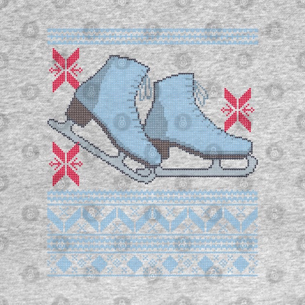 Ugly Christmas Sweater design with Ice Skates and Snowflakes by YourGoods